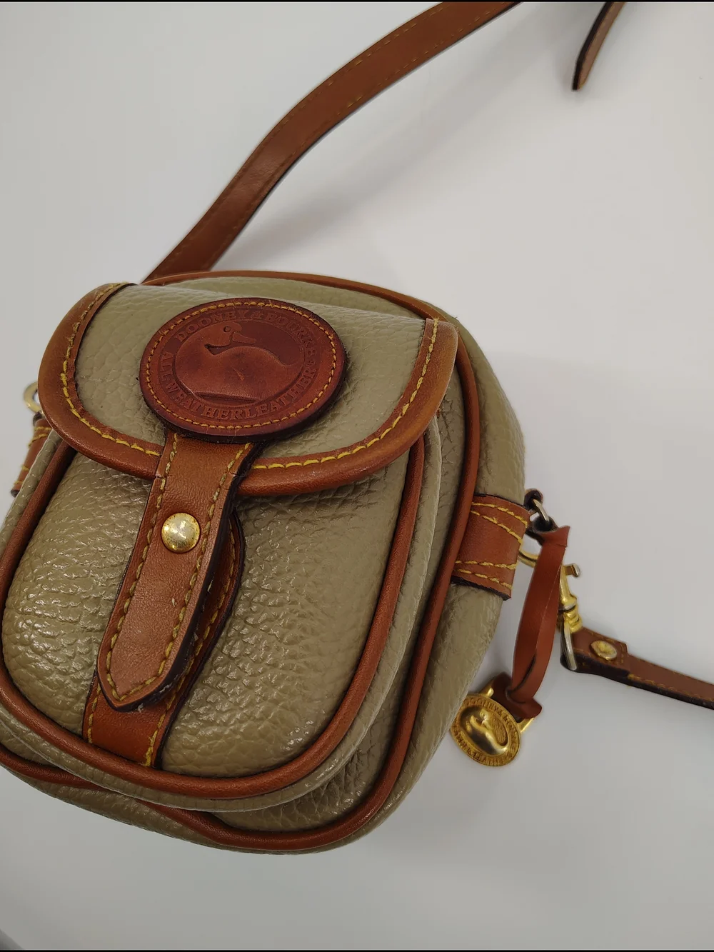 Vintage Dooney & Bourke AWL Mini Cavalry Crossbody Taupe British Tan Duck Bag